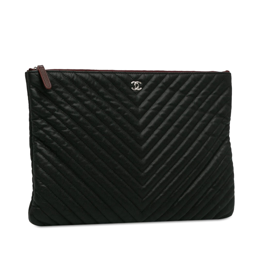 Pearl Street Bags Chanel Large Caviar Chevron Flat Cosmetic Case (SHG-F6hVIo)