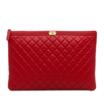 Pearl Street Bags Chanel Large Lambskin Boy Zip Pouch (SHG-ZB17in)