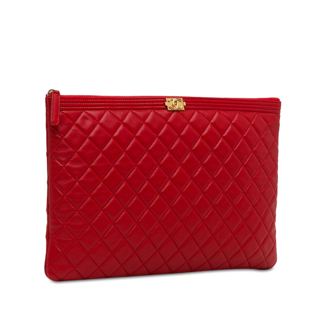 Pearl Street Bags Chanel Large Lambskin Boy Zip Pouch (SHG-ZB17in)