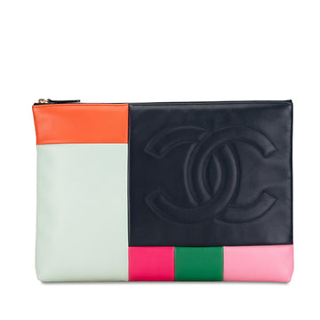 Chanel Large Lambskin Colorblock Patchwork O Case (SHG-sUlH9O)