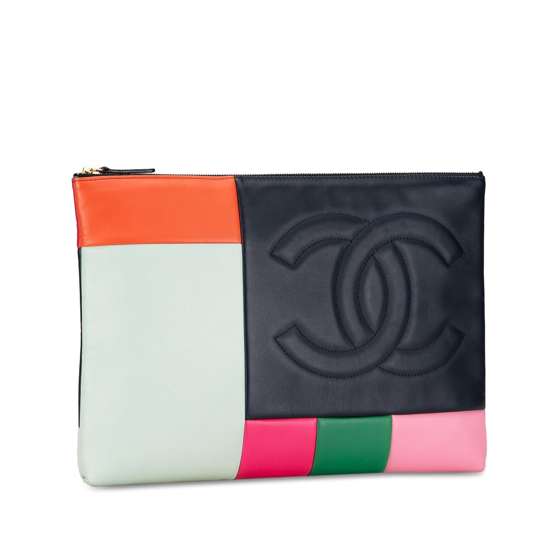 Pearl Street Bags Chanel Large Lambskin Colorblock Patchwork O Case (SHG-sUlH9O)