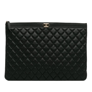 Pearl Street Bags Chanel Large Quilted Caviar Boy O Case Clutch (SHG-AMsEwy)