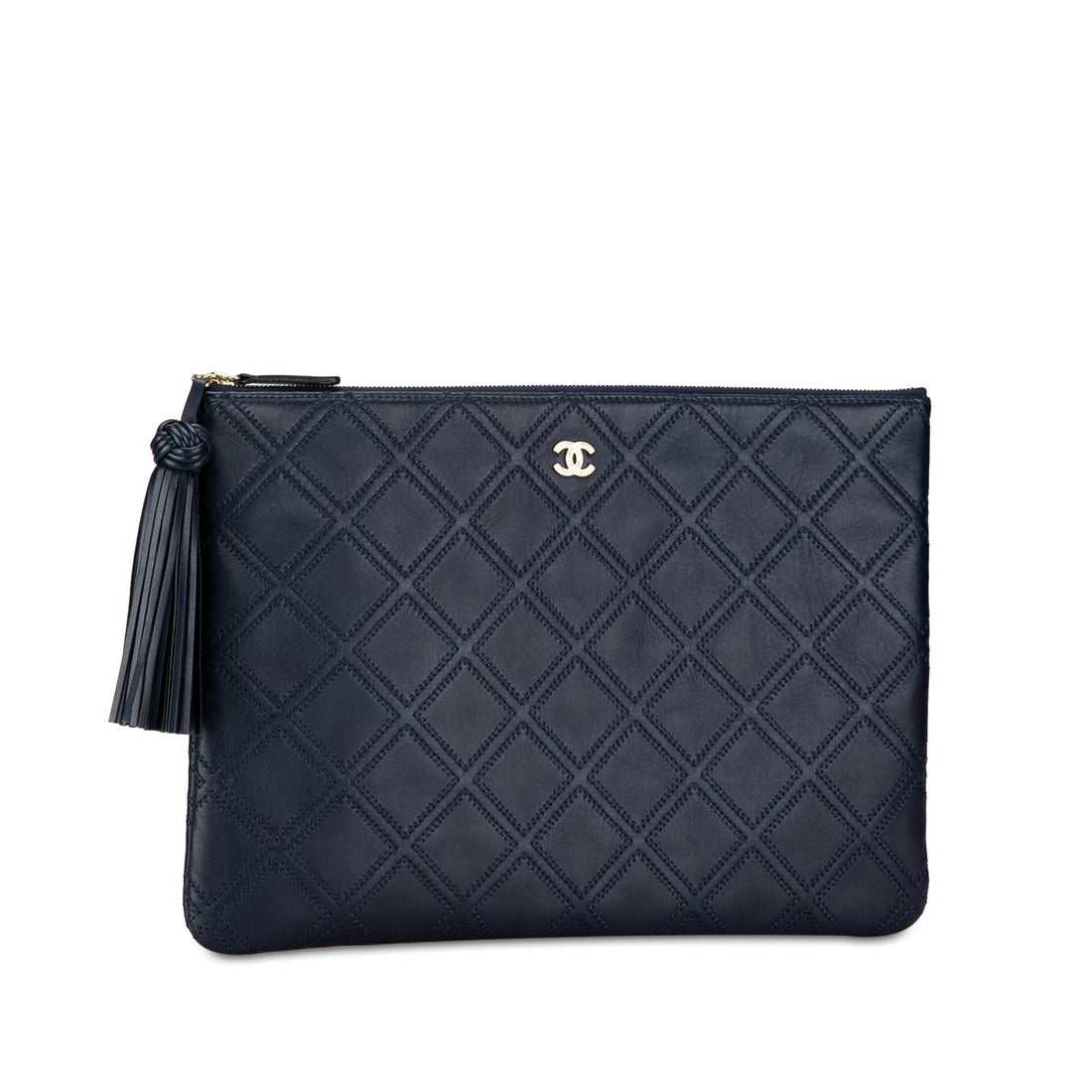 Pearl Street Bags Chanel Large Quilted Lambskin Double Stitch Tassel O Case Clutch (SHG-Z79Rc9)