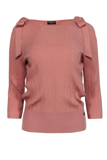 Chanel - Mauve Pink Ribbed Knit Top Sz 6