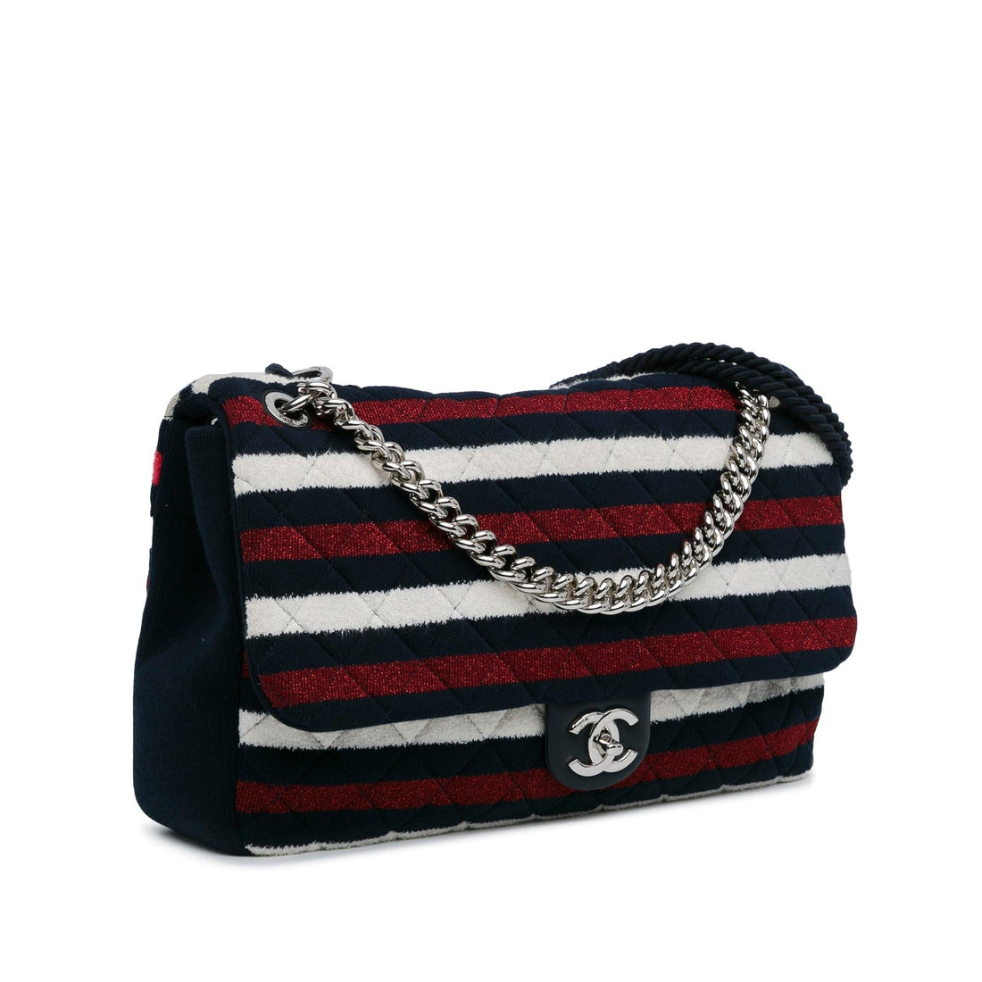 Chanel Maxi Multicolor Stripe Jersey Rope Flap (SHG-wmMmcX)