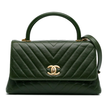 Chanel Medium Aged CalBNkin Chevron Coco Handle Bag (SHG-Oidy6Z)