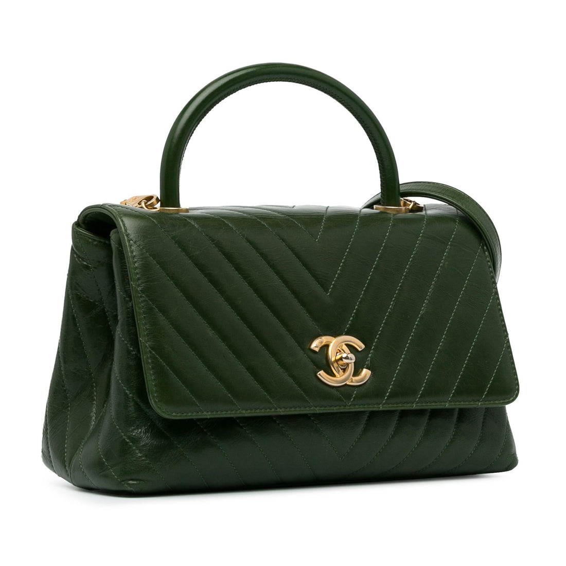 Chanel Medium Aged CalBNkin Chevron Coco Handle Bag (SHG-Oidy6Z)