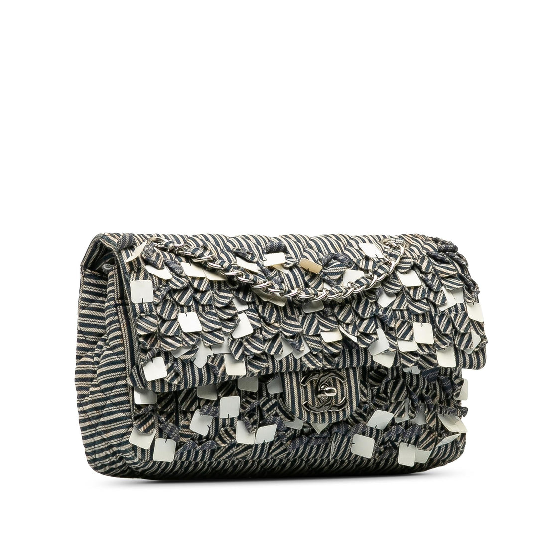 Chanel Medium Cotton Striped Double Flap (SHG-TIBvFb)