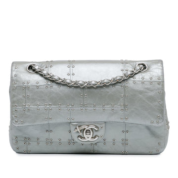 Chanel Medium Glazed CalBNkin Grommet Embellished Airline Double Flap (SHG-3ngMjI)