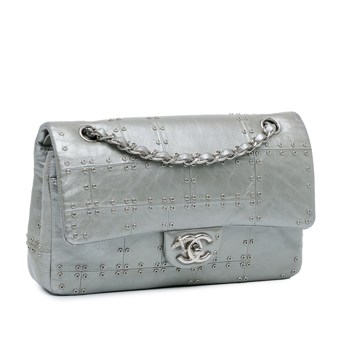 Chanel Medium Glazed CalBNkin Grommet Embellished Airline Double Flap (SHG-3ngMjI)