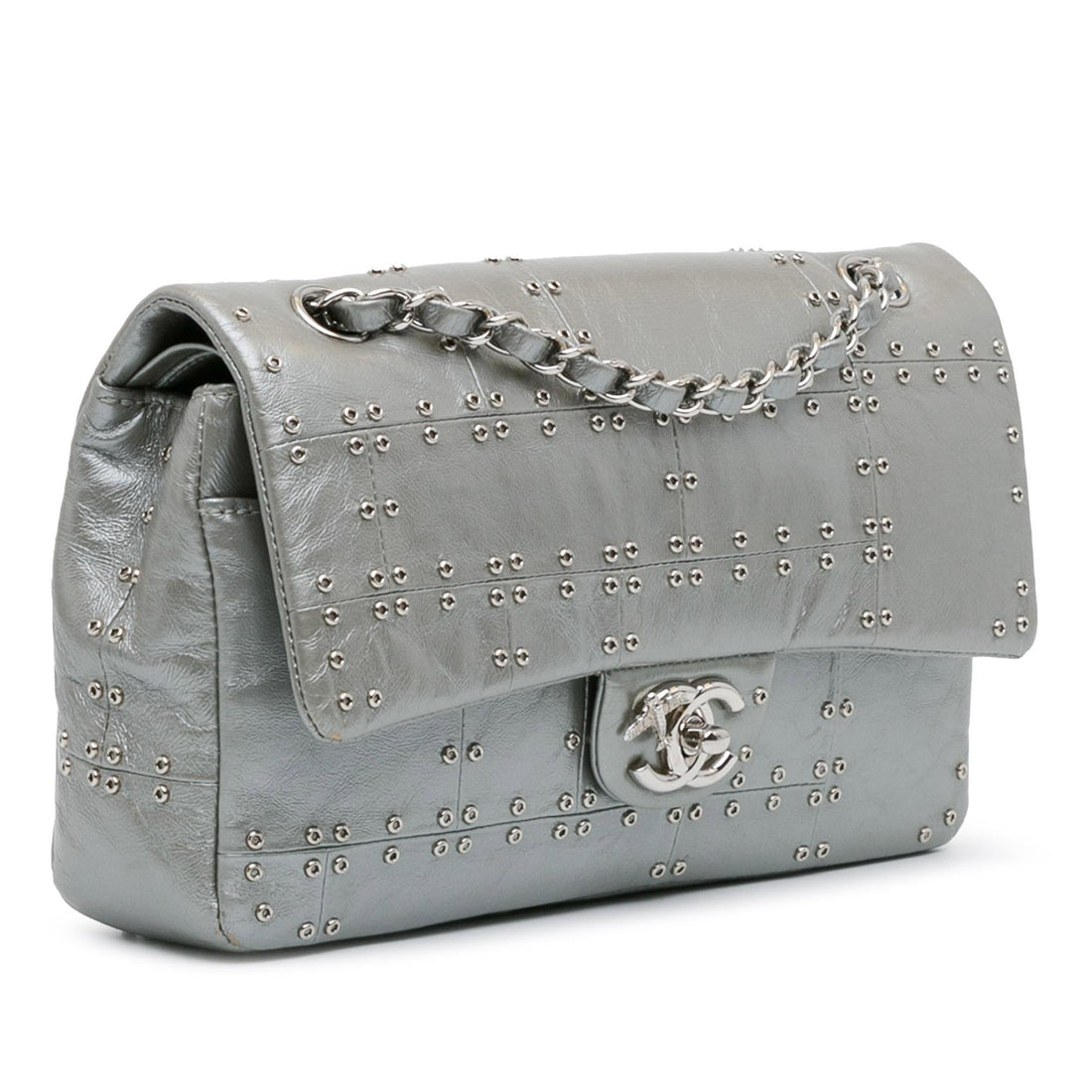 Chanel Medium Glazed CalBNkin Grommet Embellished Airline Double Flap (SHG-fbozO4)