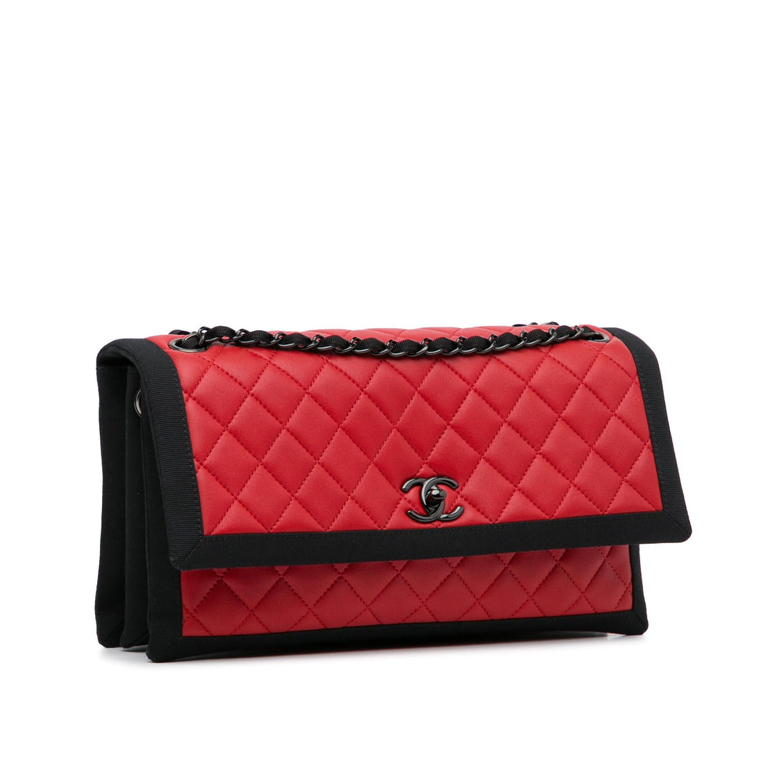 Chanel Medium Quilted Lambskin Grosgrain Two Tone Flap Bag (SHG-Sls2WK)