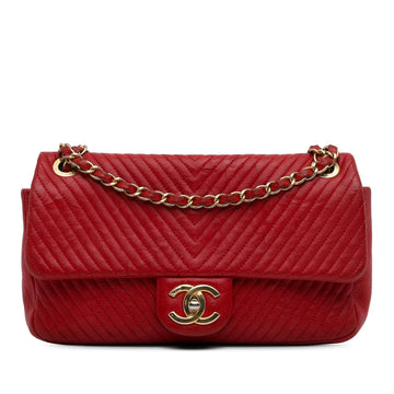 Pearl Street Bags Chanel Medium Wrinkled Calfskin Quilted Chevron Medallion Charm Surpique Flap (SHG-hytIzX)
