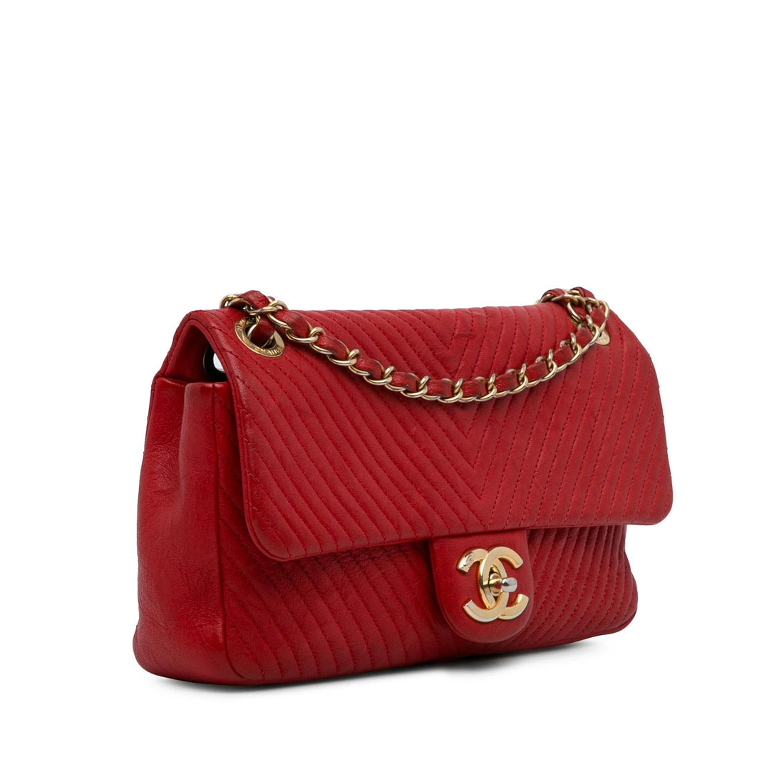 Chanel Medium Wrinkled CalBNkin Quilted Chevron Medallion Charm Surpique Flap (SHG-hytIzX)
