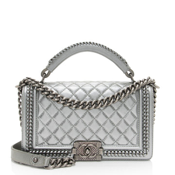 Chanel Metallic Aged CalBNkin Chain Top Handle Medium Boy Bag (SHF-RO5g92)