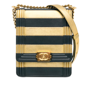 Pearl Street Bags Chanel Metallic Lambskin Striped North South Boy Flap (SHG-gdf9Ua)