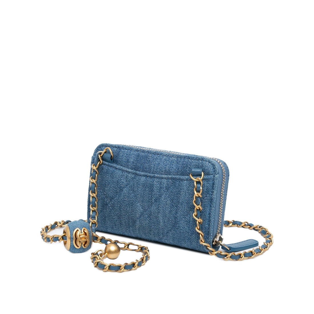 Chanel Mini Denim Pearl Crush Card Holder On Chain (SHG-clDWDq)