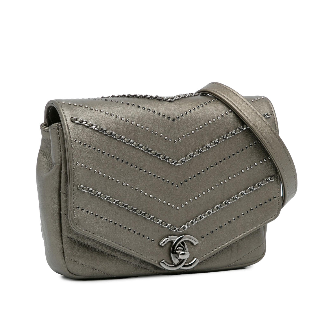 Chanel Mini Embellished Calfskin Chevron Square Envelop Flap (SHG-dq1dJN)