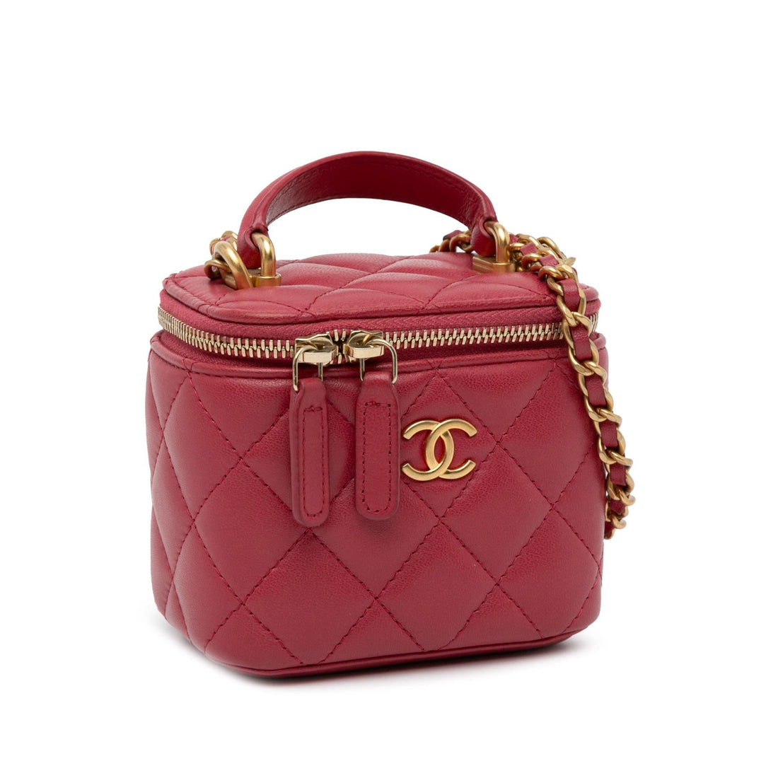 Pearl Street Bags Chanel Mini Lambskin Top Handle Vanity Case with Chain (SHG-aE49jN)