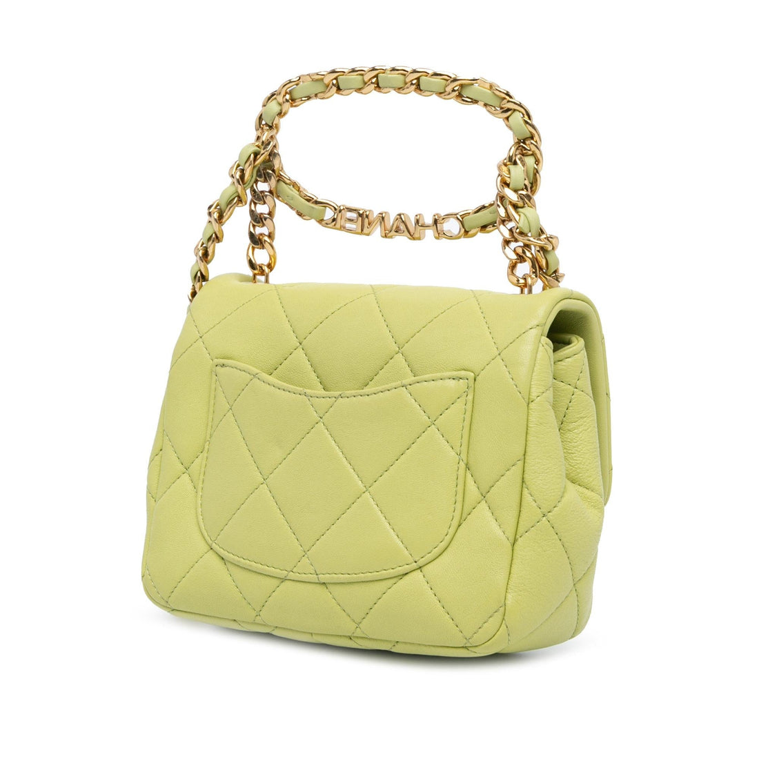 Chanel Mini Quilted Lambskin Oval Logo Chain Top Handle Flap (SHG-fq91I7)