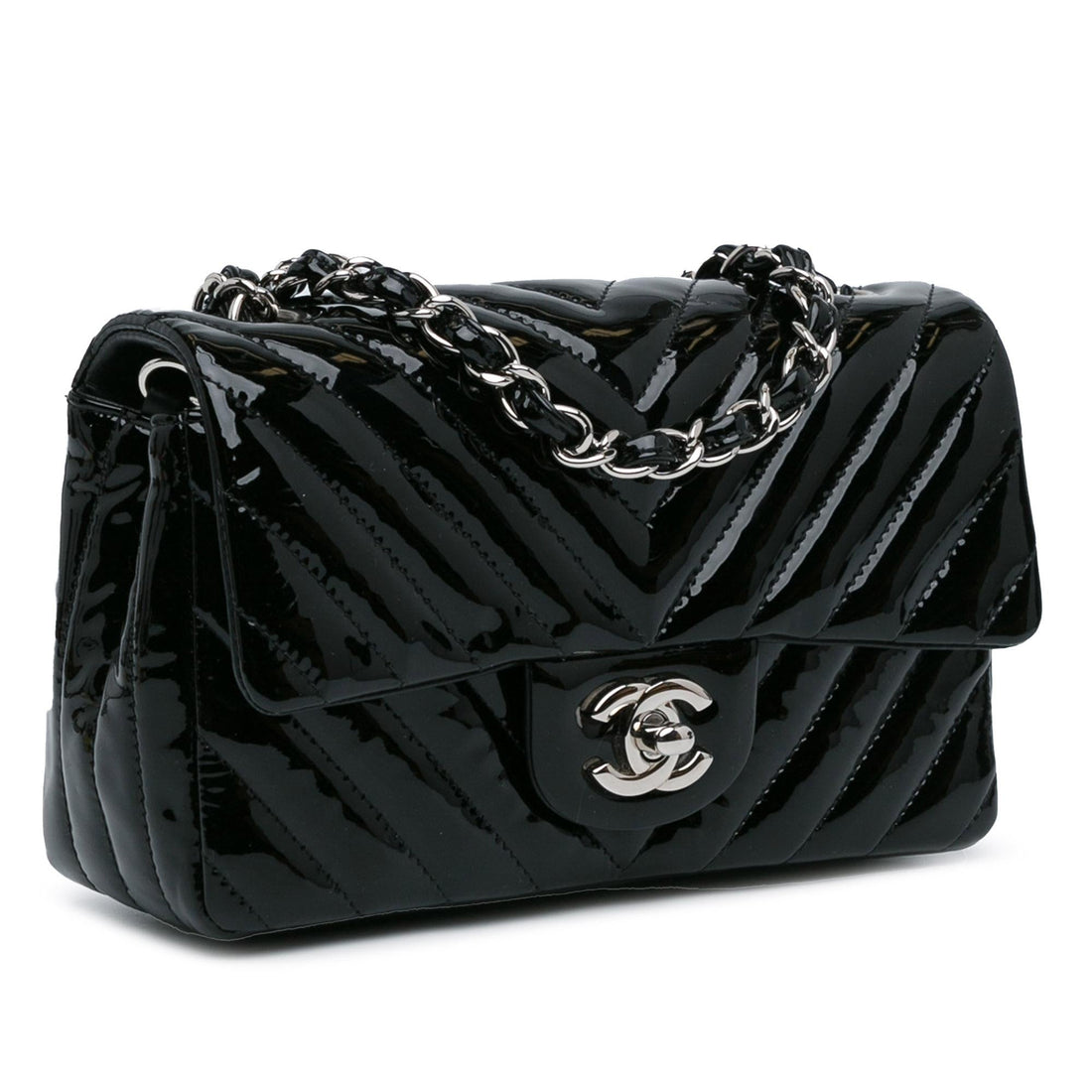 Pearl Street Bags Chanel Mini Rectangular Classic Chevron Patent Single Flap (SHG-3MlT53)