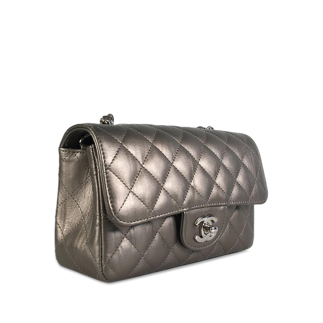 Pearl Street Bags Chanel Mini Rectangular Classic Metallic Calfskin Single Flap (SHG-IFLFGn)