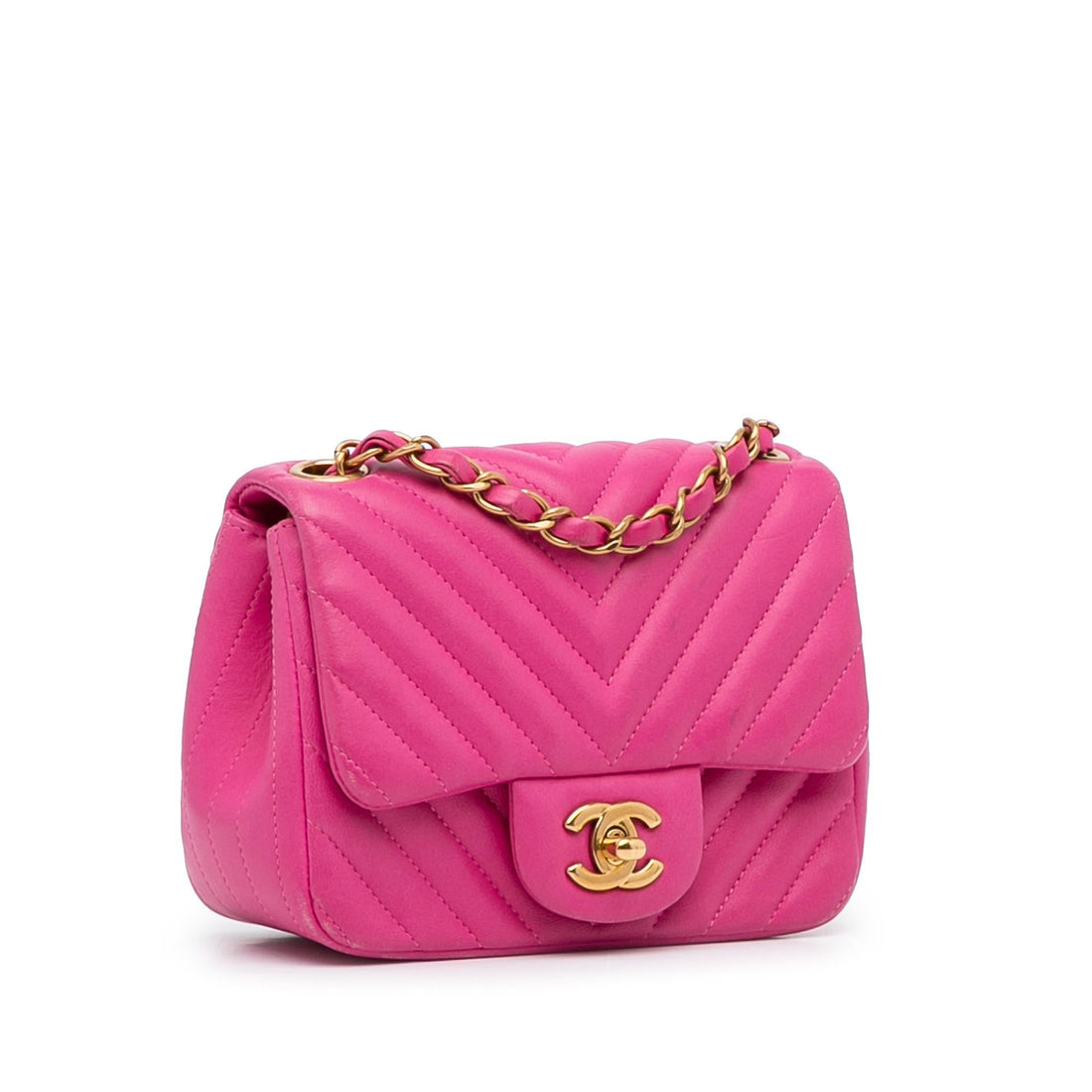 Chanel Mini Square Classic Chevron Lambskin Flap (SHG-Mse1pE)