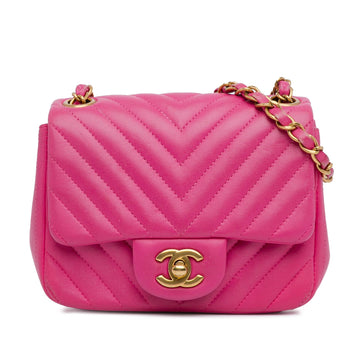 Chanel Mini Square Classic Chevron Lambskin Flap (SHG-8wGObb)