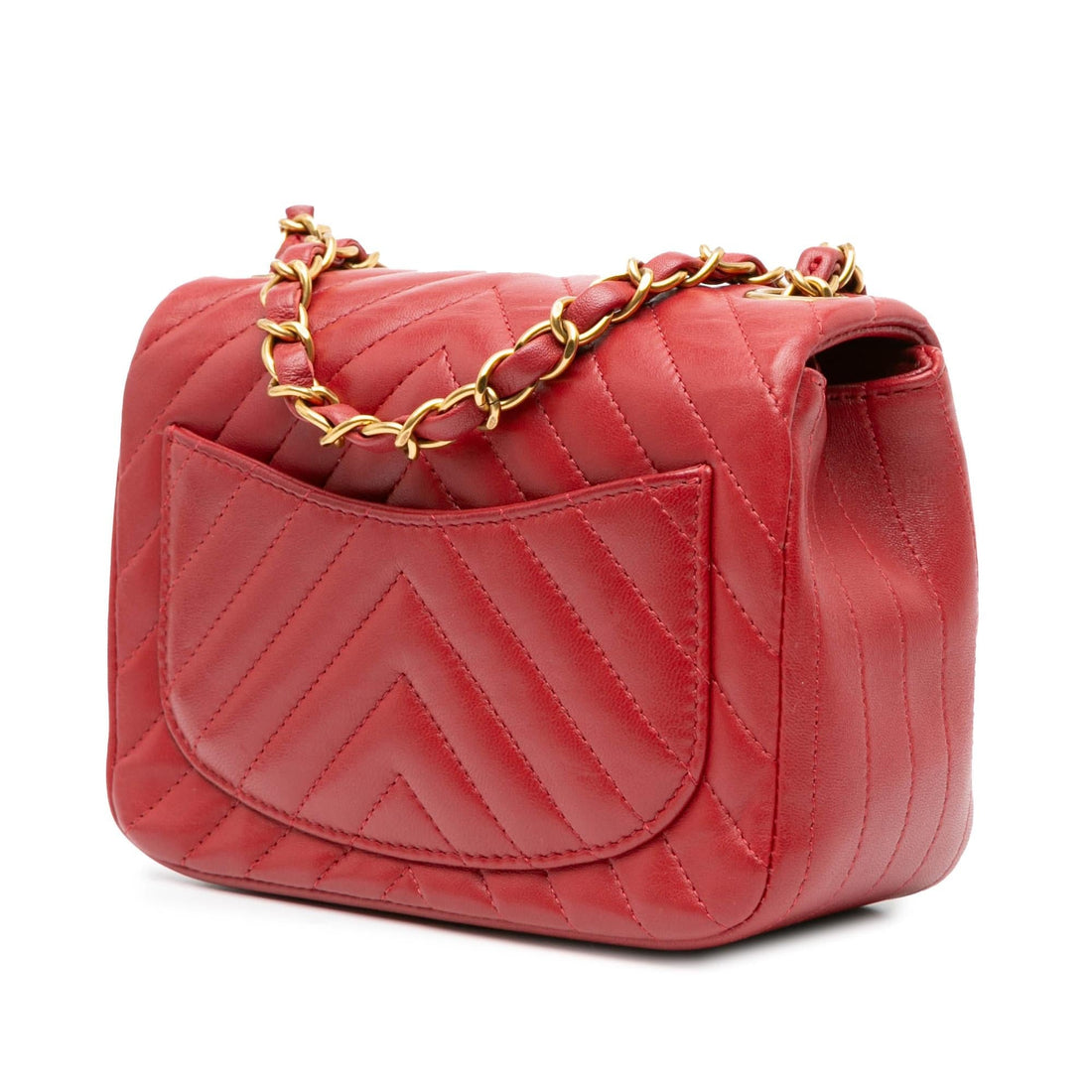 Chanel Mini Square Classic Chevron Lambskin Single Flap (SHG-zw7AUf)