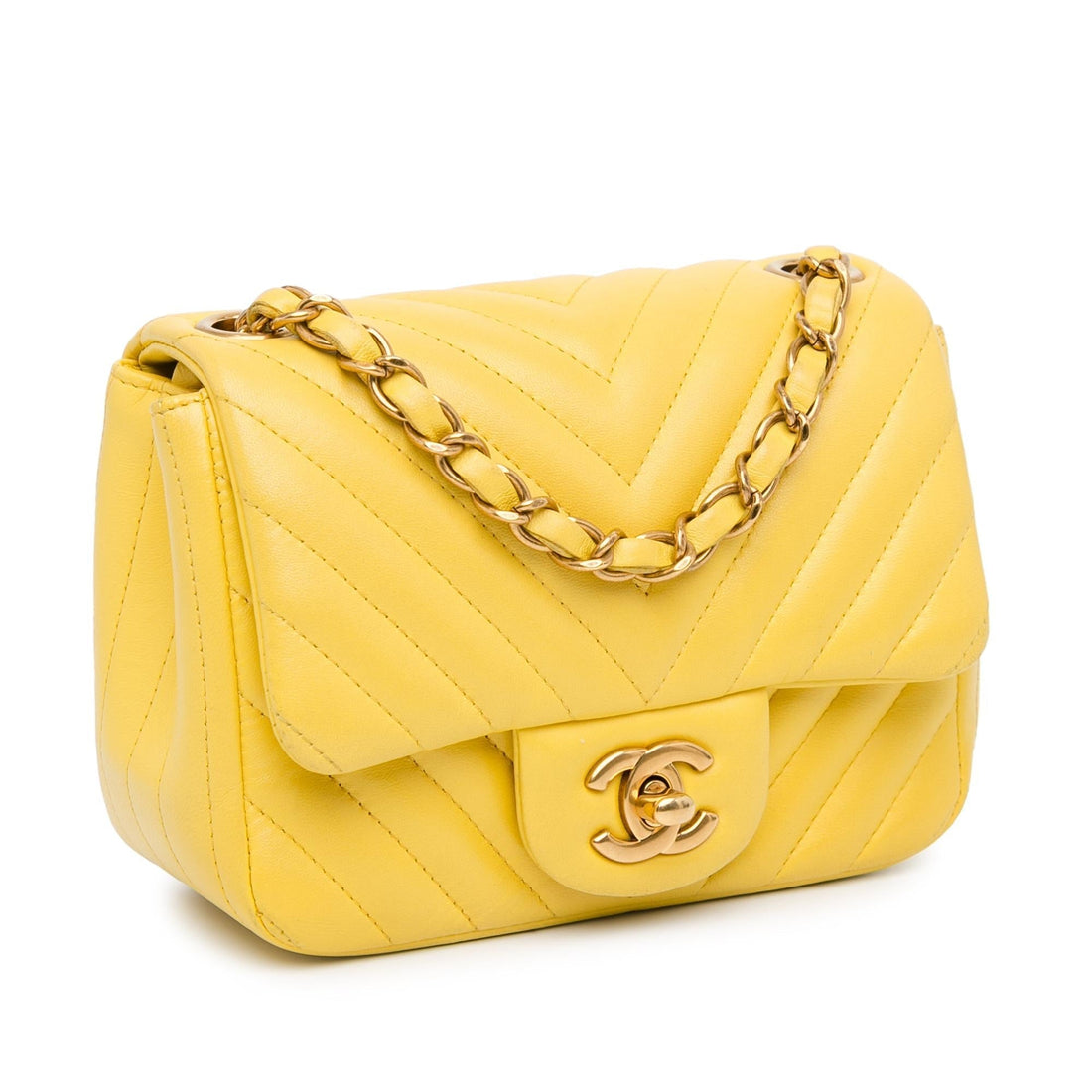 Pearl Street Bags Chanel Mini Square Classic Lambskin Chevron Single Flap (SHG-Hg3a1b)