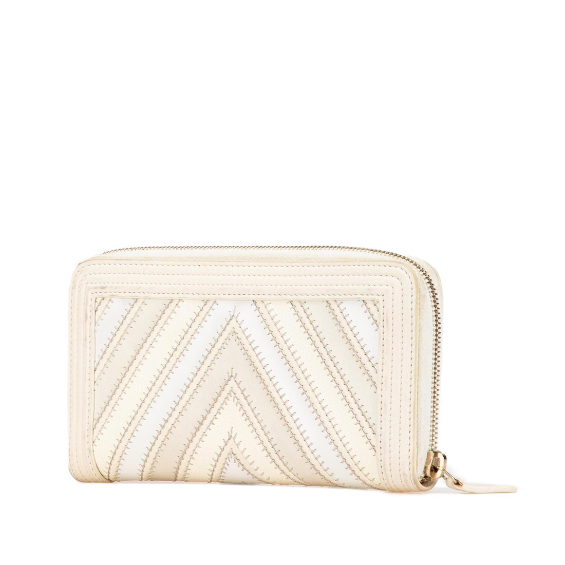 Chanel Mixed Leather Chevron Boy Zip Around Wallet (SHG-QO5G3I)