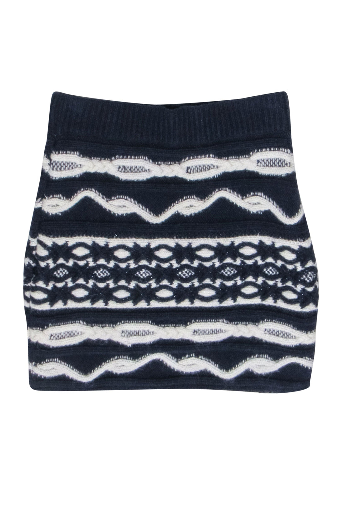 Chanel - Navy & Ivory Wool Blend Mini Skirt Sz 0