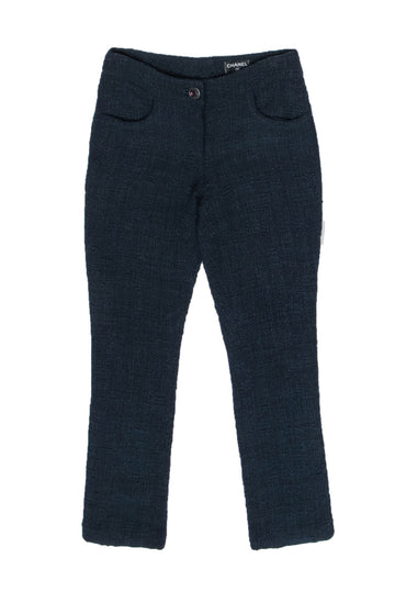 Chanel  Navy Straight Leg Tweed Pants Sz 34