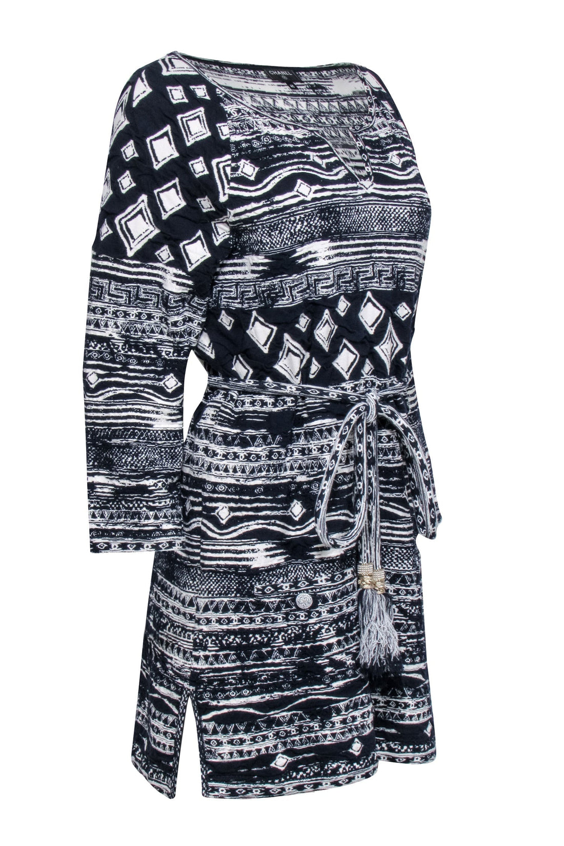Chanel - Navy & White Print Waist Tie Dress Sz 4