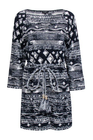 Chanel - Navy & White Print Waist Tie Dress Sz 4
