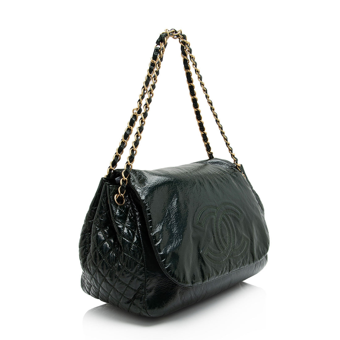 Pearl Street Bags Chanel Patent Vinyl Rock and Chain Large Shoulder Bag (SHF-X1iQCV)