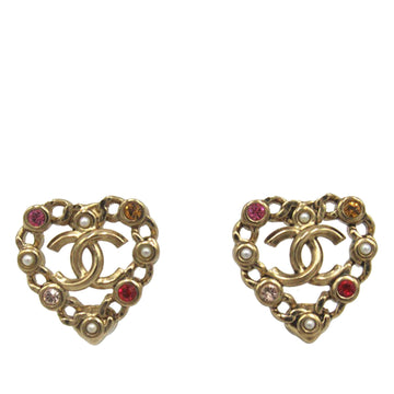 Pearl Street Bags Chanel Pearl Crystal CC Heart Earrings (SHG-UHSA6S)
