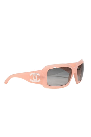 Chanel - Pink Acrylic Frame w/ White Logo Side Detail Sunglasses