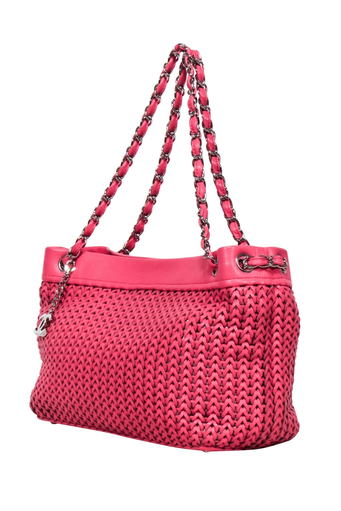 Chanel - Pink Leather Woven Shoulder Bag