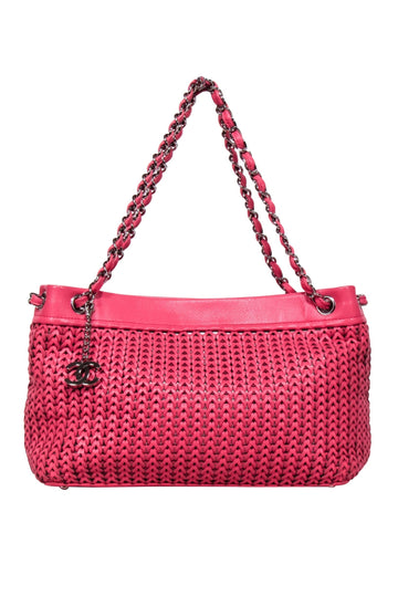 Chanel - Pink Leather Woven Shoulder Bag