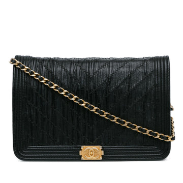 Pearl Street Bags Chanel Pleated Crumpled Chevron Le Boy Wallet On Chain (SHG-QUHsjg)