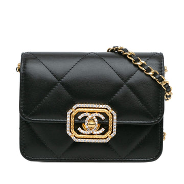 Top Quality Chanel Quilted Calfskin Strass Card Holder On Chain (SHG-hGZFBb)