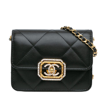 Chanel Quilted Calfskin Strass Card Holder On Chain (SHG-hGZFBb)