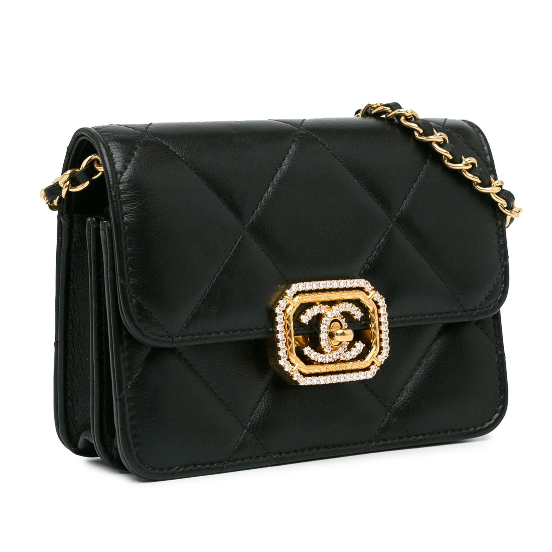 Chanel Quilted CalBNkin Strass Clutch With Chain Flap (SHG-NLlIcy)