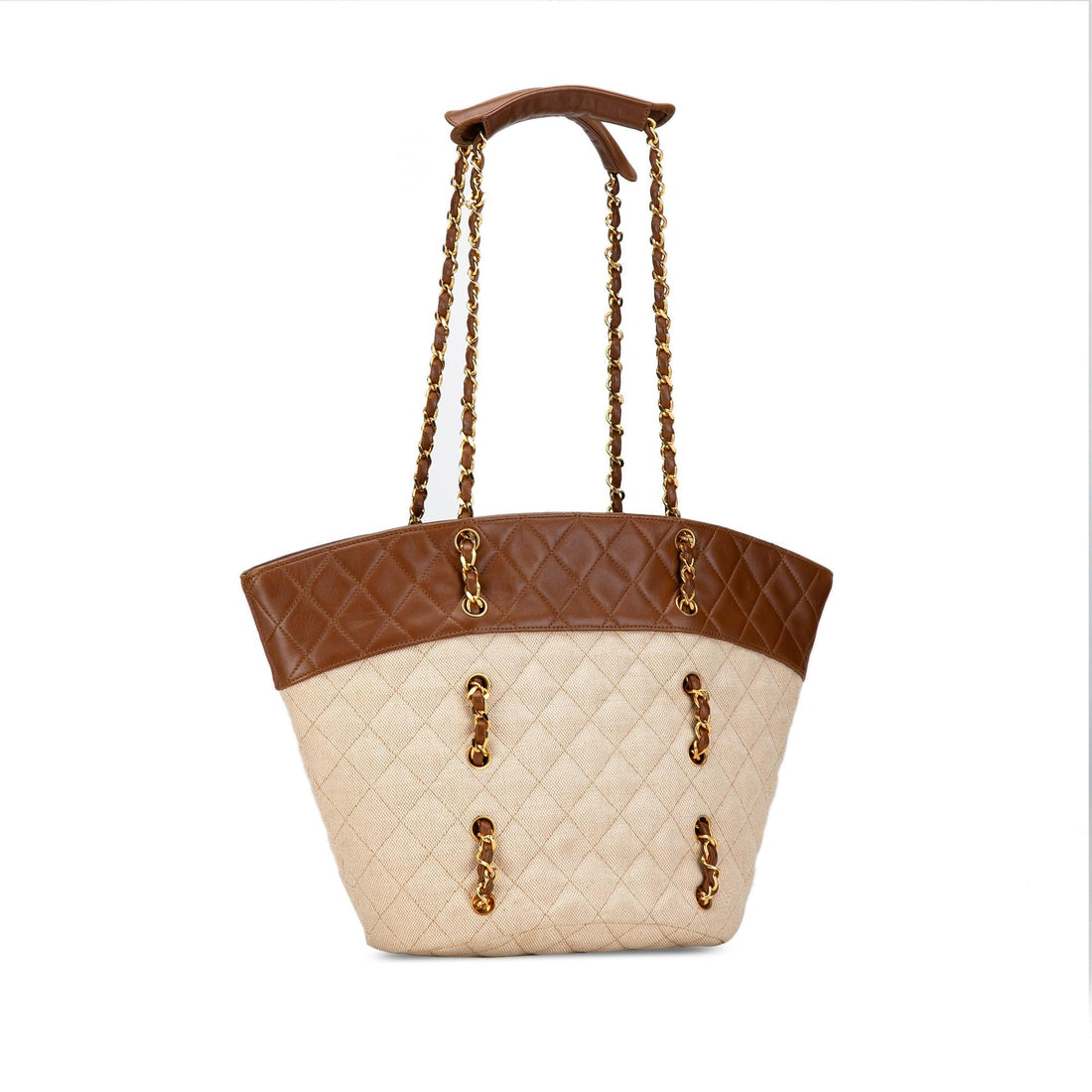 Pearl Street Bags Chanel Quilted Canvas and Lambskin Chain Tote (SHG-Tg66mu)