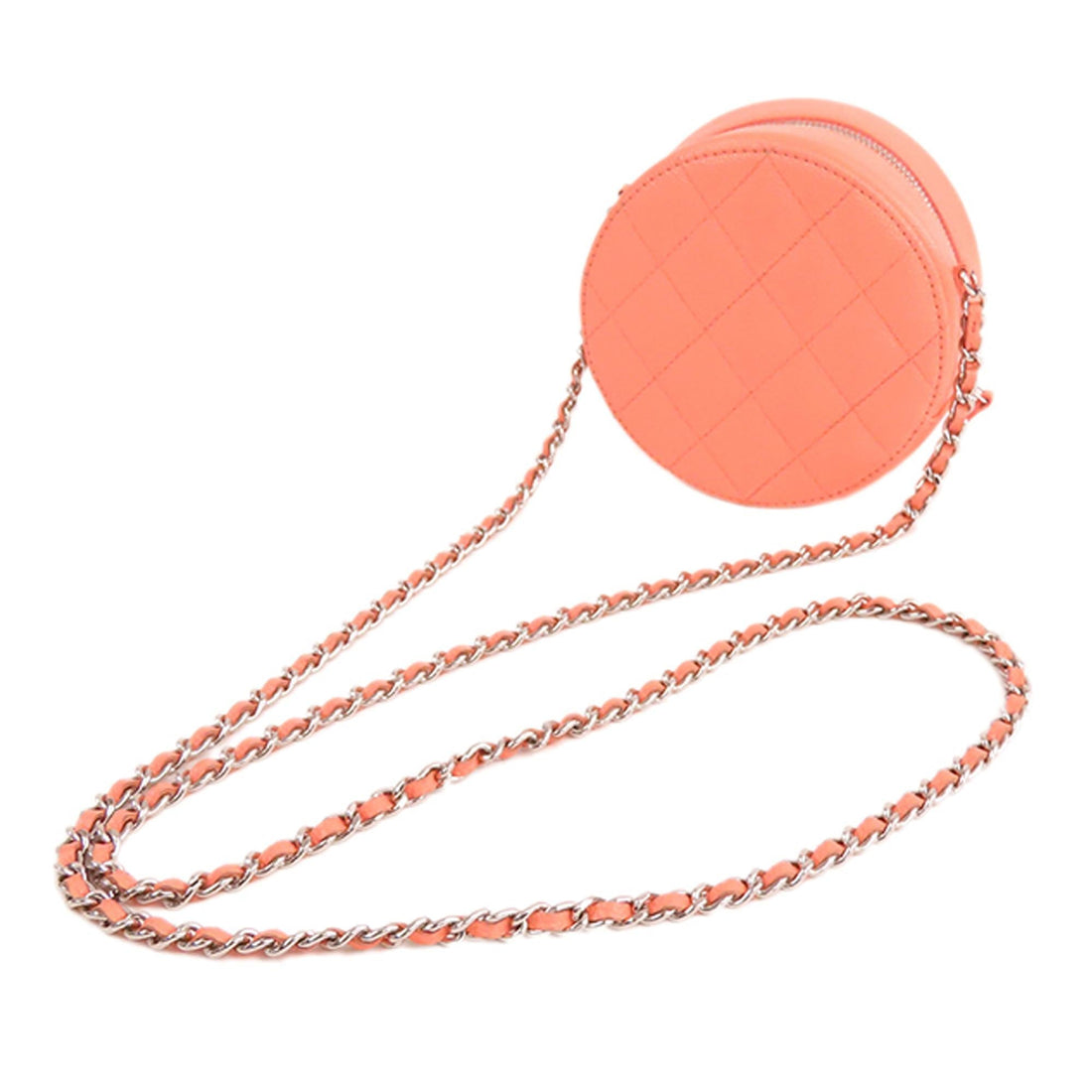 Pearl Street Bags Chanel Quilted Caviar Round Clutch With Chain (SHG-gLWhRd)