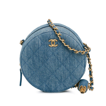 Pearl Street Bags Chanel Quilted Denim Pearl Crush Round Clutch with Chain (SHG-HXkyLN)