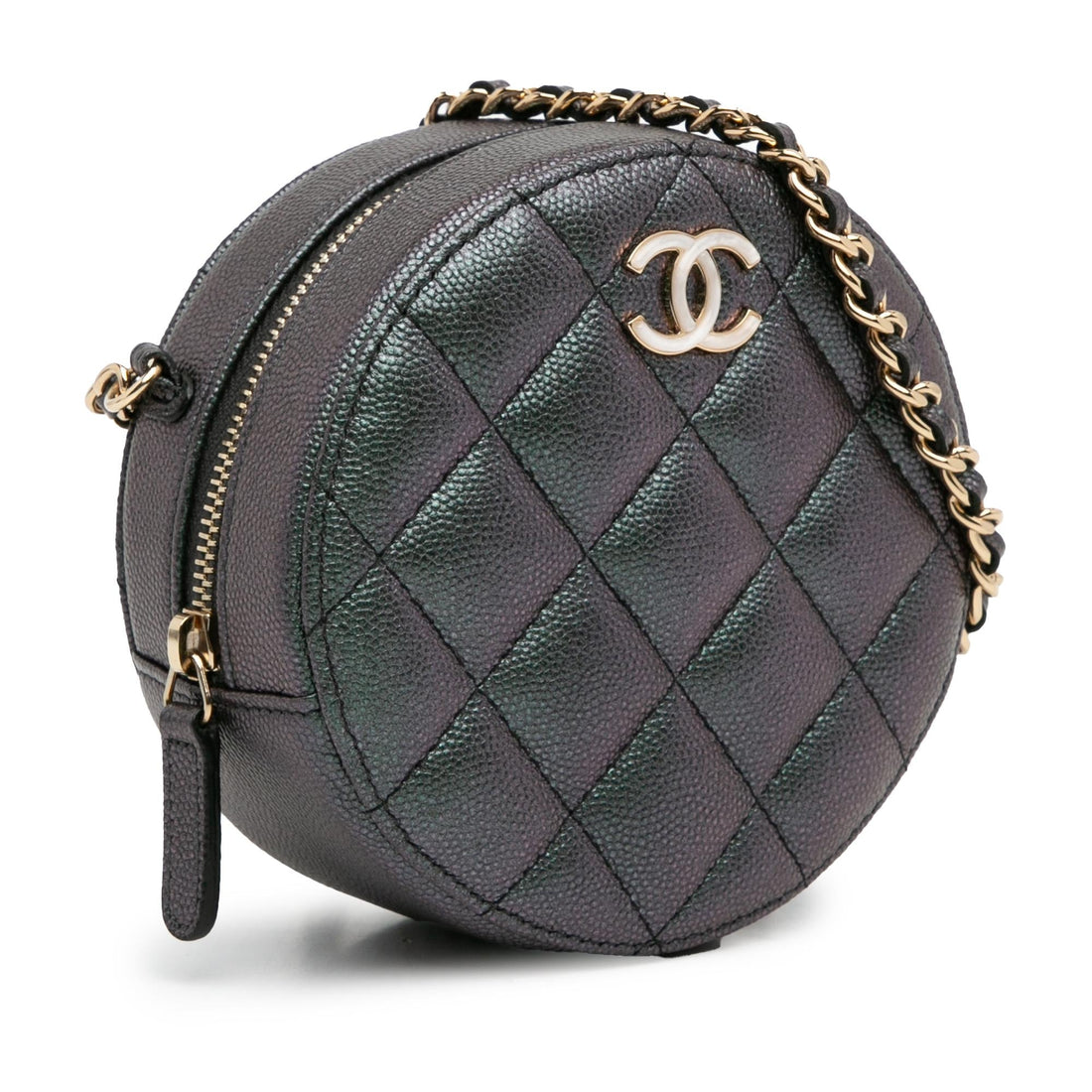 Pearl Street Bags Chanel Quilted Iridescent Caviar Round Clutch With Chain (SHG-5vHUZc)
