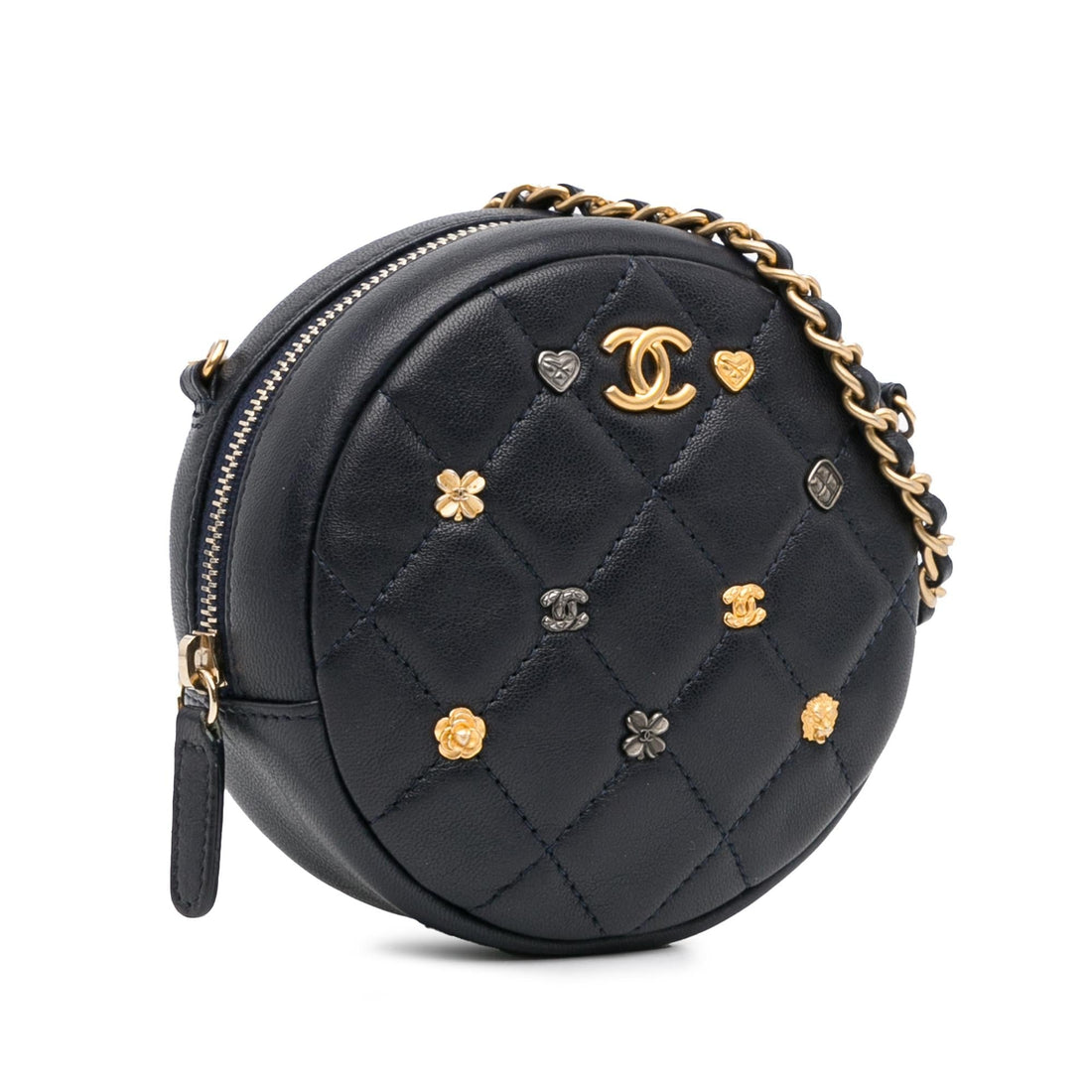 Pearl Street Bags Chanel Quilted Lambskin Lucky Charms Round Clutch with Chain (SHG-OY6cPQ)
