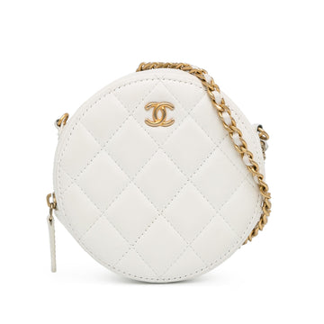 Pearl Street Bags Chanel Quilted Lambskin Pearl Crush Round Clutch with Chain (SHG-SbdIV9)